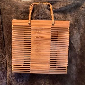 Tiki Bamboo Handle Brown Wood Satchel